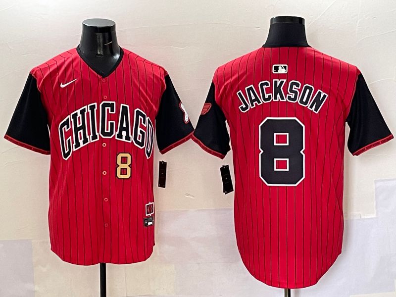 Men 2025 Chicago White Sox #8 Jackson Red Stripe Joint Name Nike MLB Jersey style 34